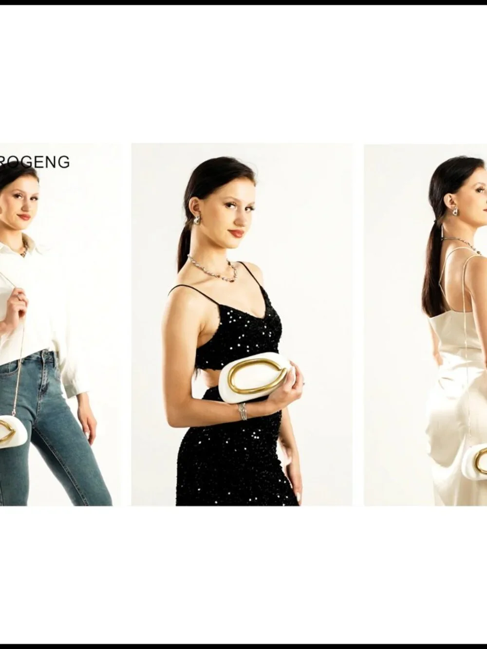 PU Leather Clutch Evening Bag with Detachable Strap for Formal Parties